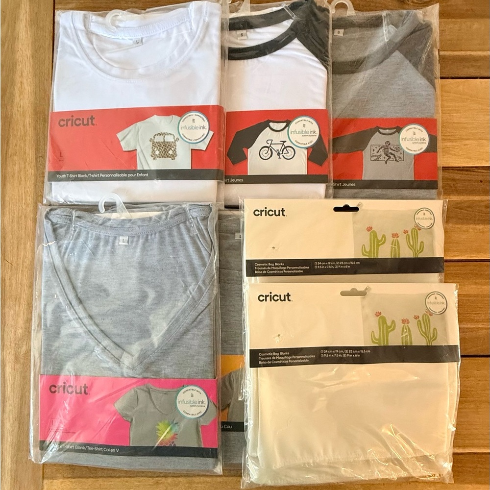 Collection of Cricut Infusible Ink Shirt and Cosmetic Bag Blanks